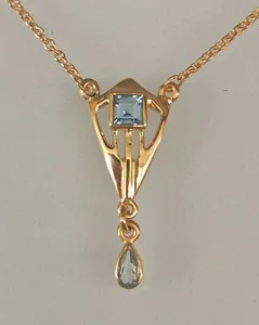 Authentic Blue Topaz Radiance: Art Nouveau Gold‑Plated Silver Necklace