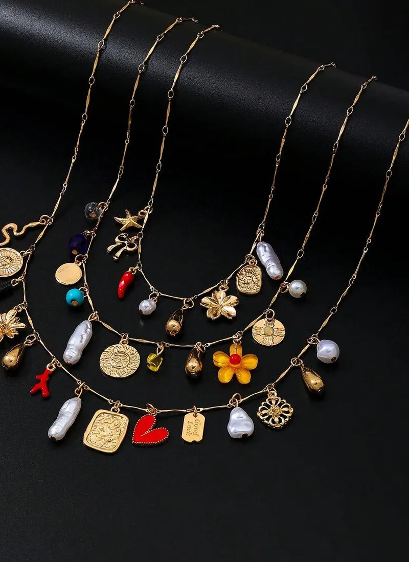 Authentic Celestial Boho Trio: Flower, Heart & Starfish Charm Necklaces
