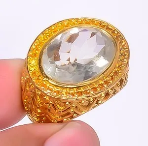 Authentic Radiant White Topaz Halo: 18k Gold‑Plated Silver Ring of Light