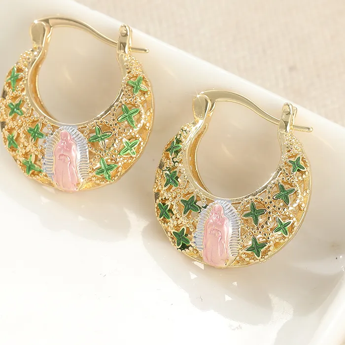 Authentic Radiant Grace: The Blessed Star Virgin Mary Enamel Hoops