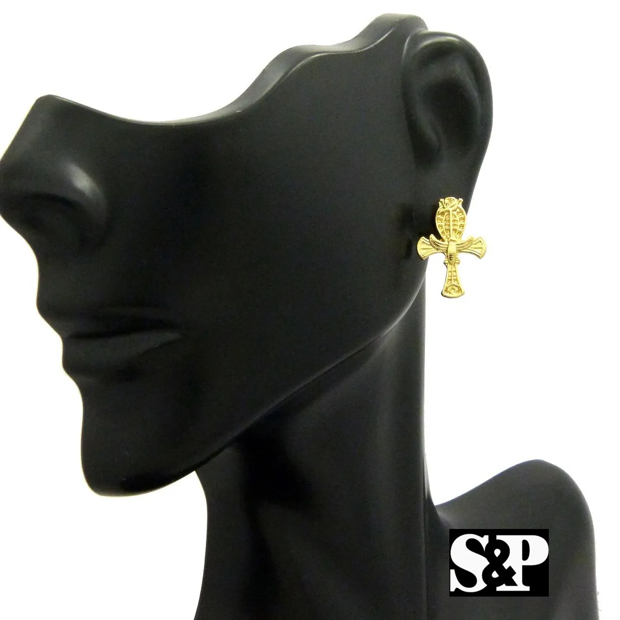 Authentic Radiant Key of Life Ankh Pierced Earrings in Gleaming Gold