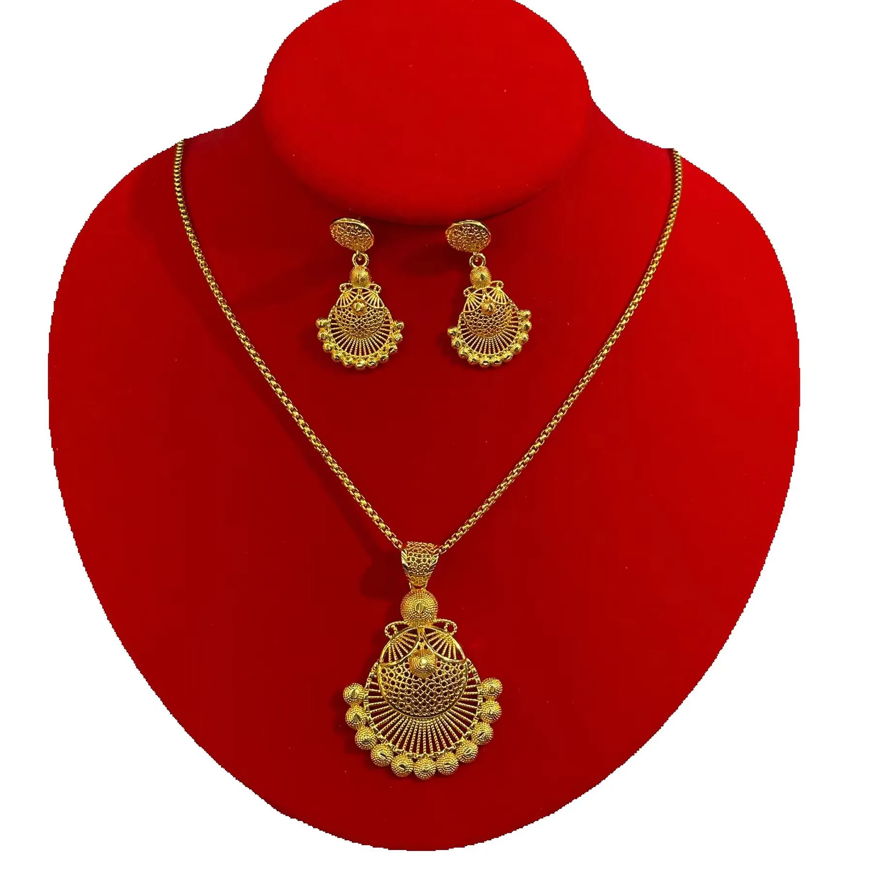Authentic Radiant Golden Harmony Dubai 24K Plated Talismanic Necklace and Earrings Set