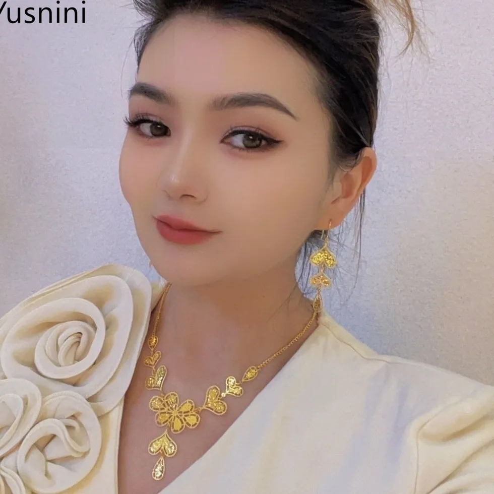 Authentic The Gilded Union: 24K Gold Plated Bridal Necklace and Earrings Ensemble
