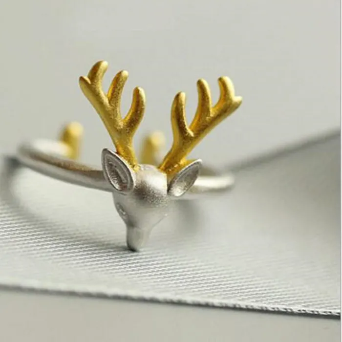 Authentic Arrival Animal 925 Sterling Silver Jewelry Elk Antler Deer Female Opening Beautiful Ring R198