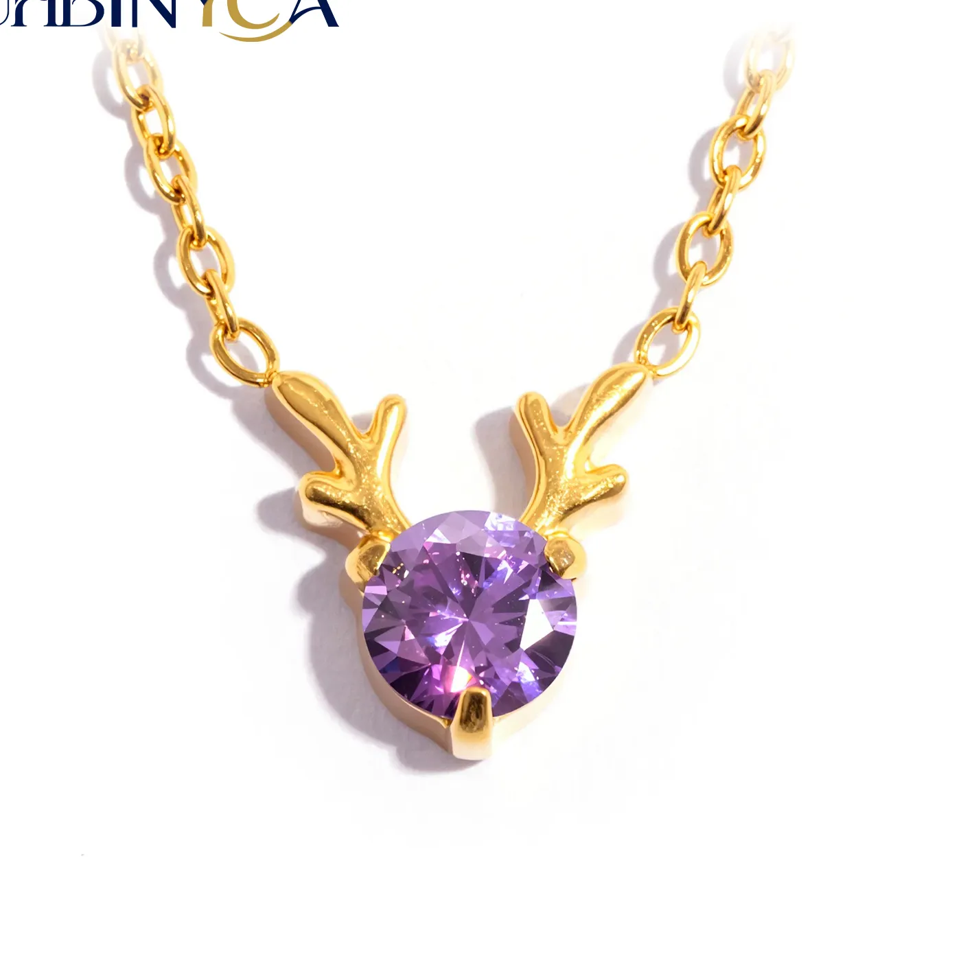 Authentic Deer Necklace, Small Antler With Cz, 18K Gold Plated Hypoallergenic Minimalist Dainty Jewelry