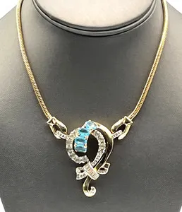 Authentic The Celestial Azure Tear: Vintage Gold-Plated Aqua Pendant Necklace