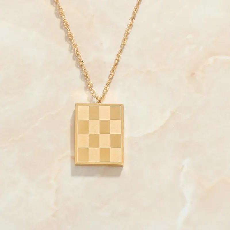Authentic Sommar Summer Style Gold Color Necklaces & Pendants Checkerboard Lattice Maxi Necklace Christmas
