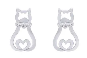 Authentic Whiskers of Devotion Feline Heart Stud Earrings in Radiant Gold Plated Sterling Silver