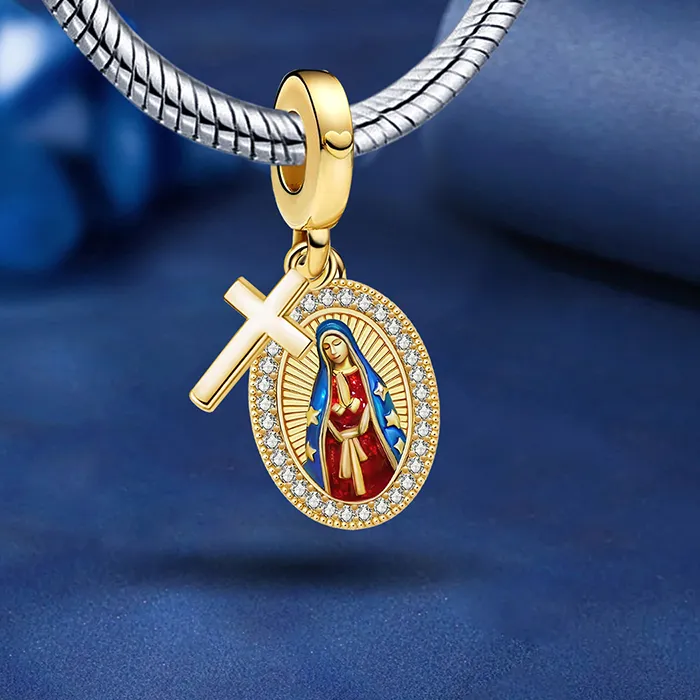 Authentic Sacred Devotion Holy Mother Prayer Cross Silver Bead