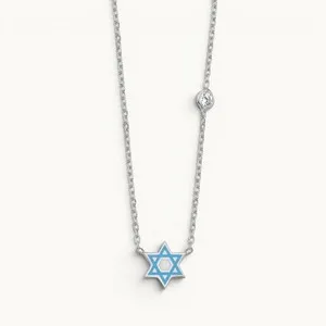 Authentic Blue Enamel Star of David Necklace Gold Plated 925 Silver CZ Pendant
