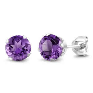 Authentic Radiant Violet Flame Lab-Created Amethyst Stud Earrings in 14K White Gold Finish