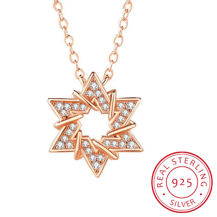 Authentic S925 sterling silver hexagram necklace 14K gold plated jeweled hollow Star of David pendant necklace for women