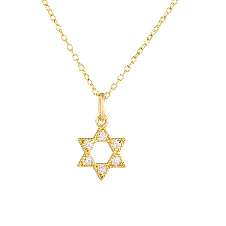 Authentic 25 Sterling Silver Six-Pointed Star Necklace 14K Gold Plated CZ Zircon Star of David Pendant Necklaces Fine Jewelry