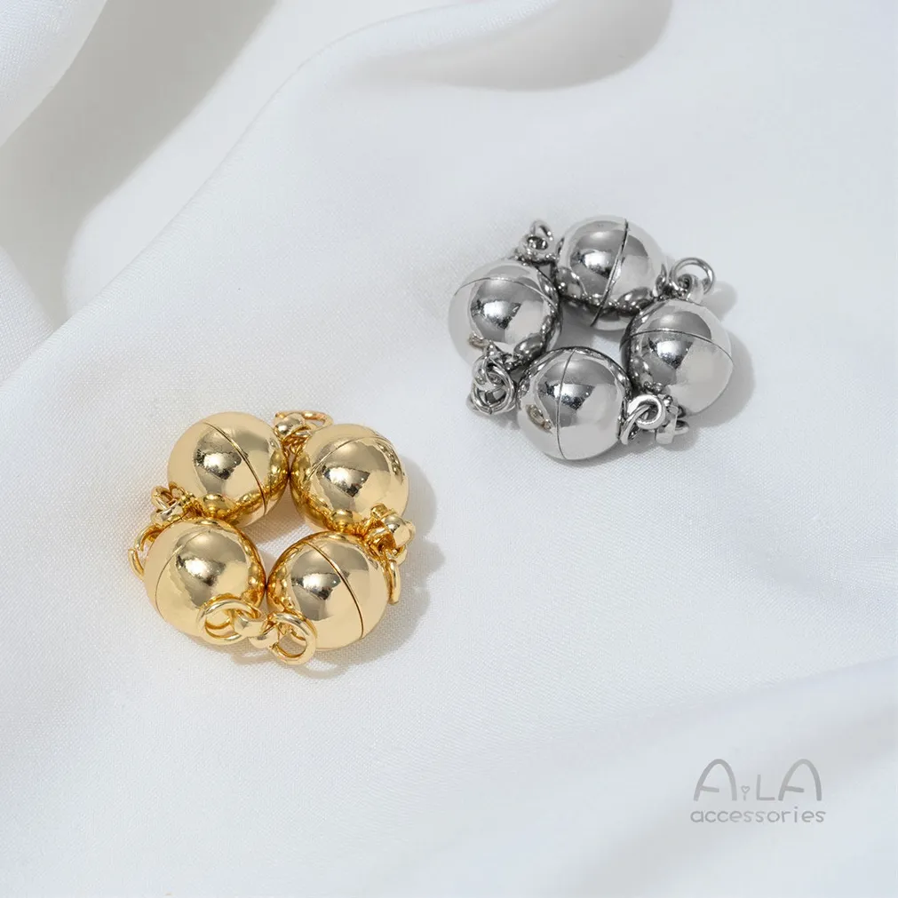 Authentic 14K White Gold Round Ball Magnetic Clasp Diy Necklace End Clasp Jewelry Finding