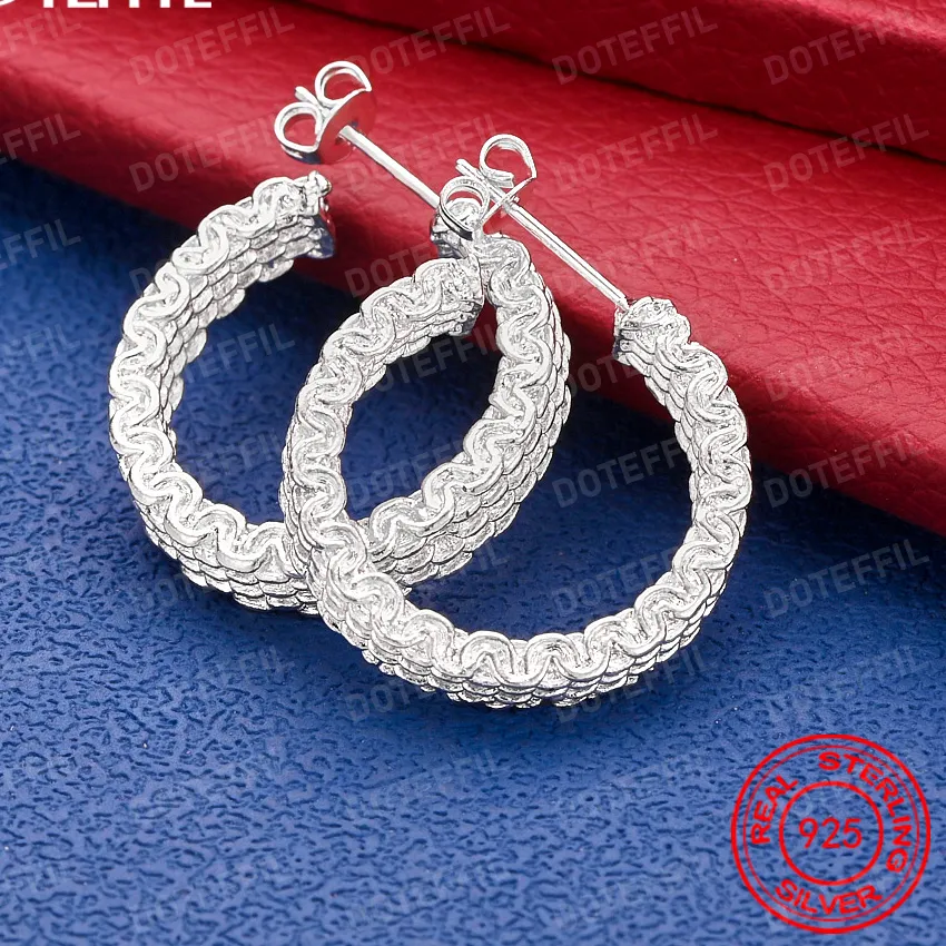 Authentic 925 Sterling Silver Exquisite Twisted Braid Large Hoop Earrings, Fashionable Jewelry