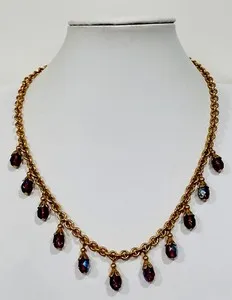 Authentic Enchanted Violet Cascade: Gold‑Plated Dangle Necklace of Mystic Crystal