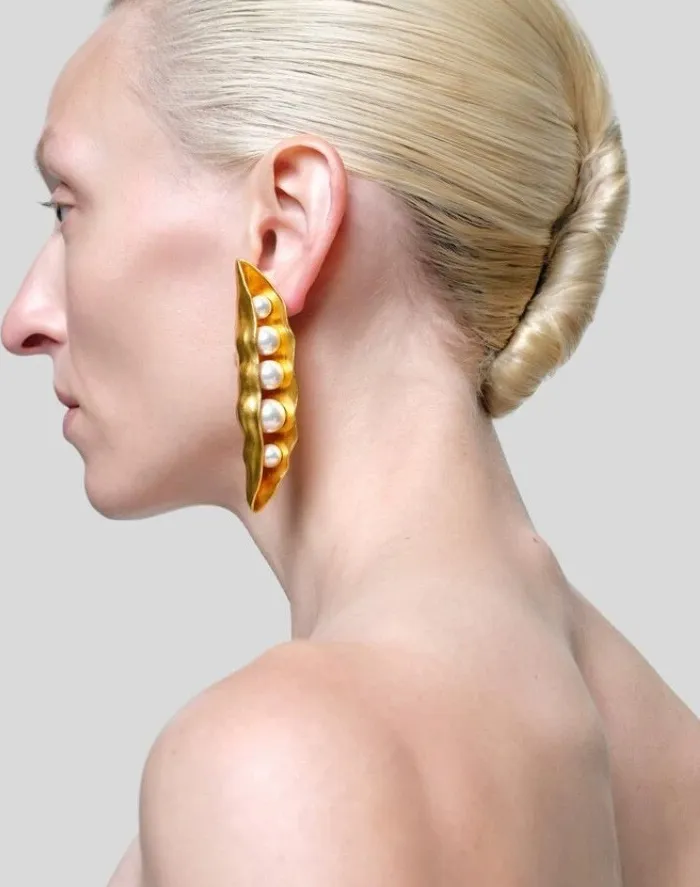 Authentic The Golden Harvest of Fortune Schiaparelli Inspired Bean Pod Pearl Earrings