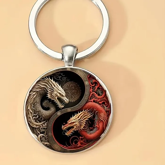 Authentic Harmony of Balance: Yin Yang Dragon Keychain