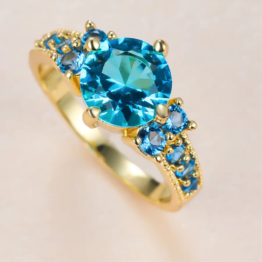 Authentic Celestial Tides Amulet Aqua Blue Crystal Ring In Gilded Gold