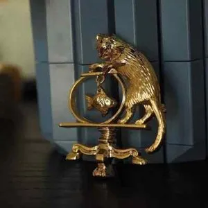 Authentic The Feline Angler's Fortune Brooch - Mystical Gold-Plated Cat Talisman of Patience and Abundance