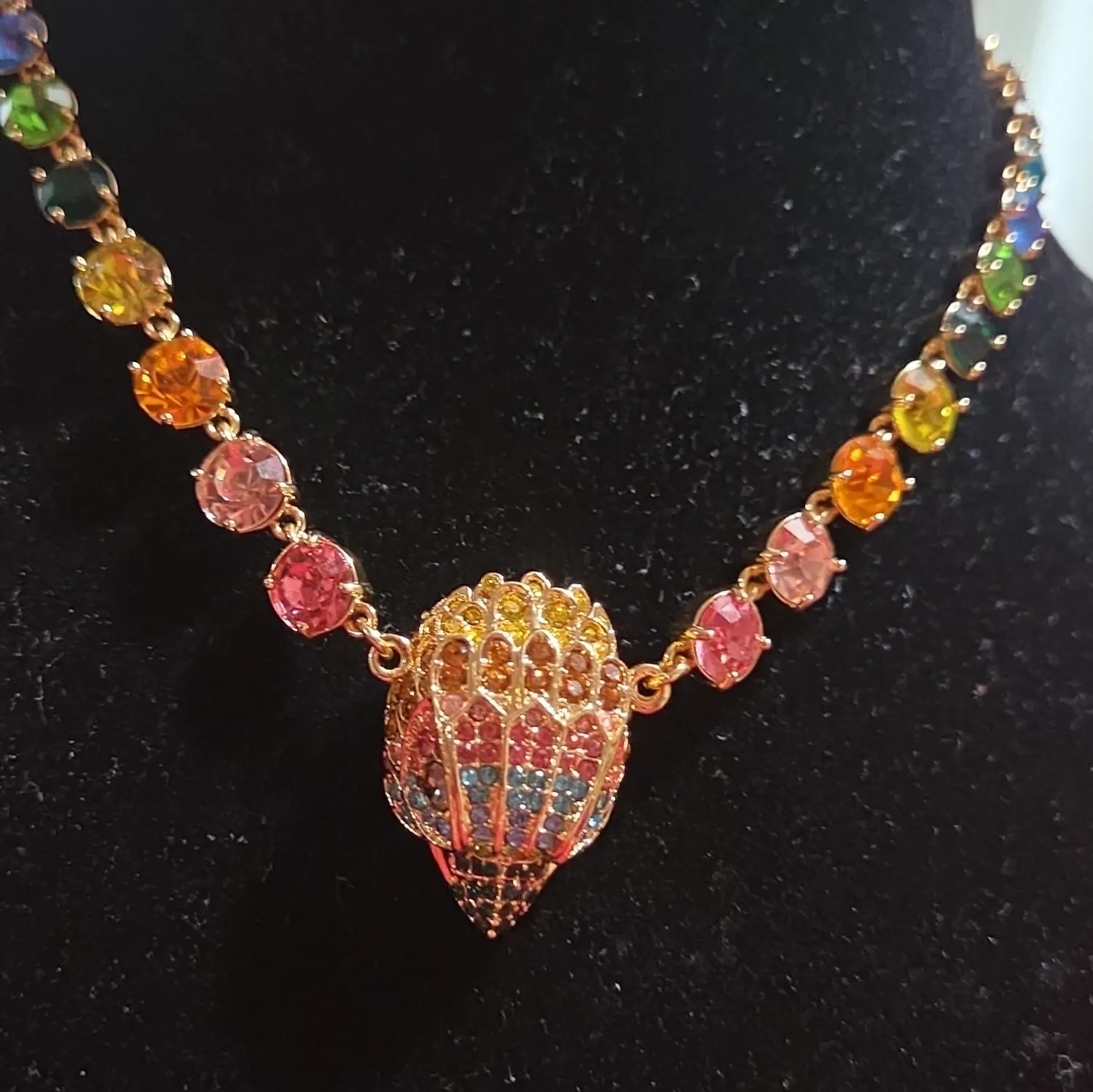 Authentic Kurt Geiger Multicolor Crystal Pendant Statement Necklace Yellow Gold Plated