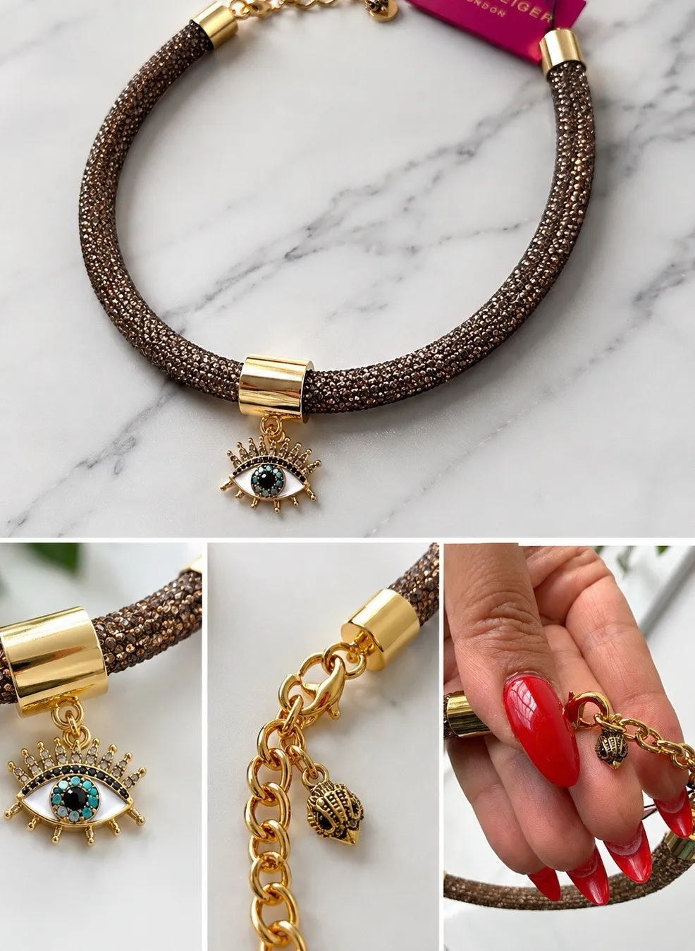 Authentic Golden Guardian: Evil Eye Crystal Mesh Choker