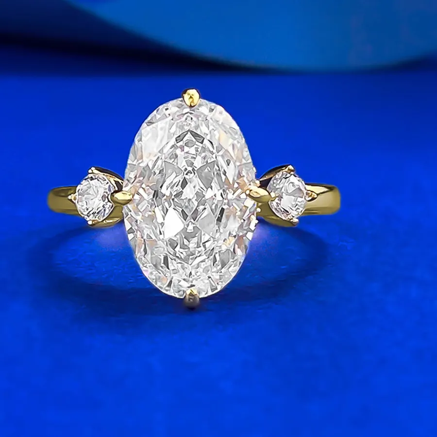 Authentic Women's 18k Gold Plated 925 Sterling Silver Oval 8*12mm Lab Diamond Ring Charms Party Wedding Ring Fine Jewelry Anniversary