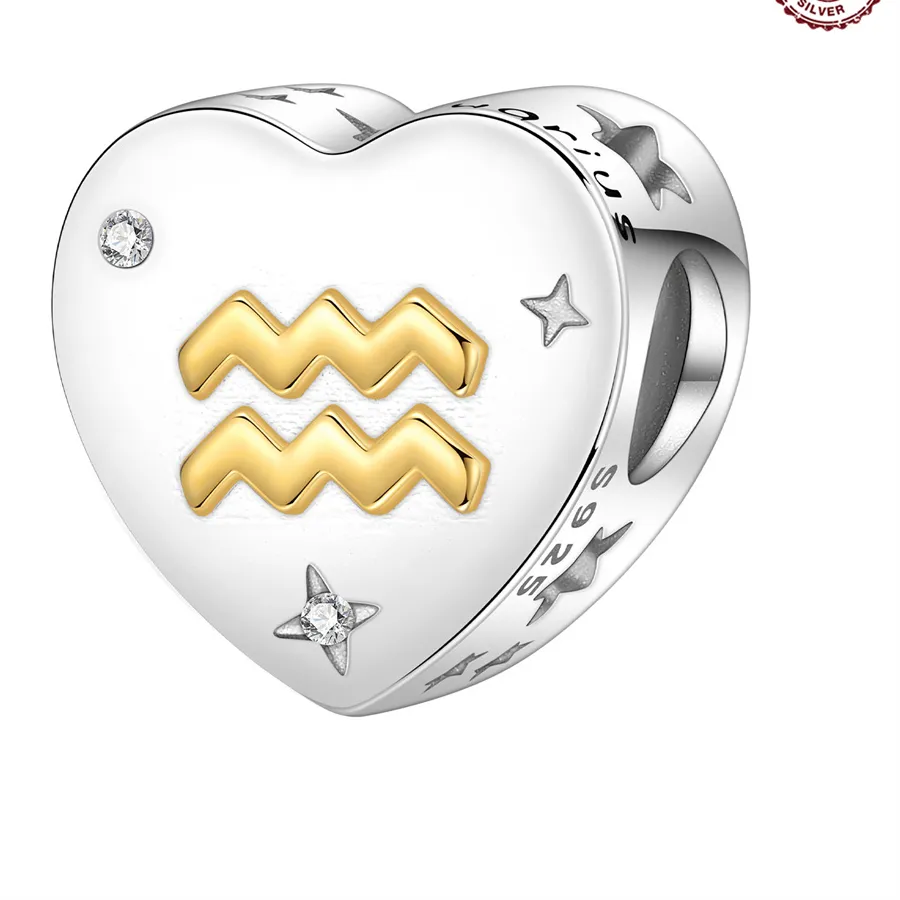 Authentic Aquarius Heart: Celestial Gold‑Plated Charm