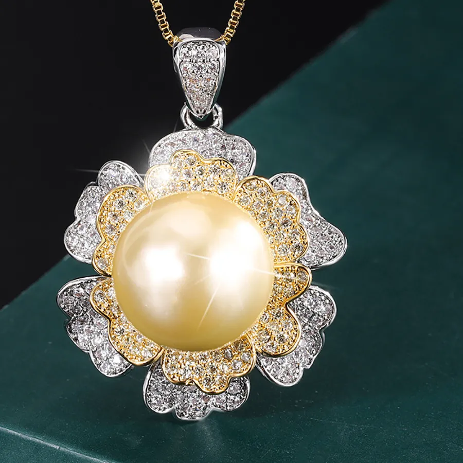 Authentic The Lunar Radiance 14mm Pearl and Lab Diamond Pendant