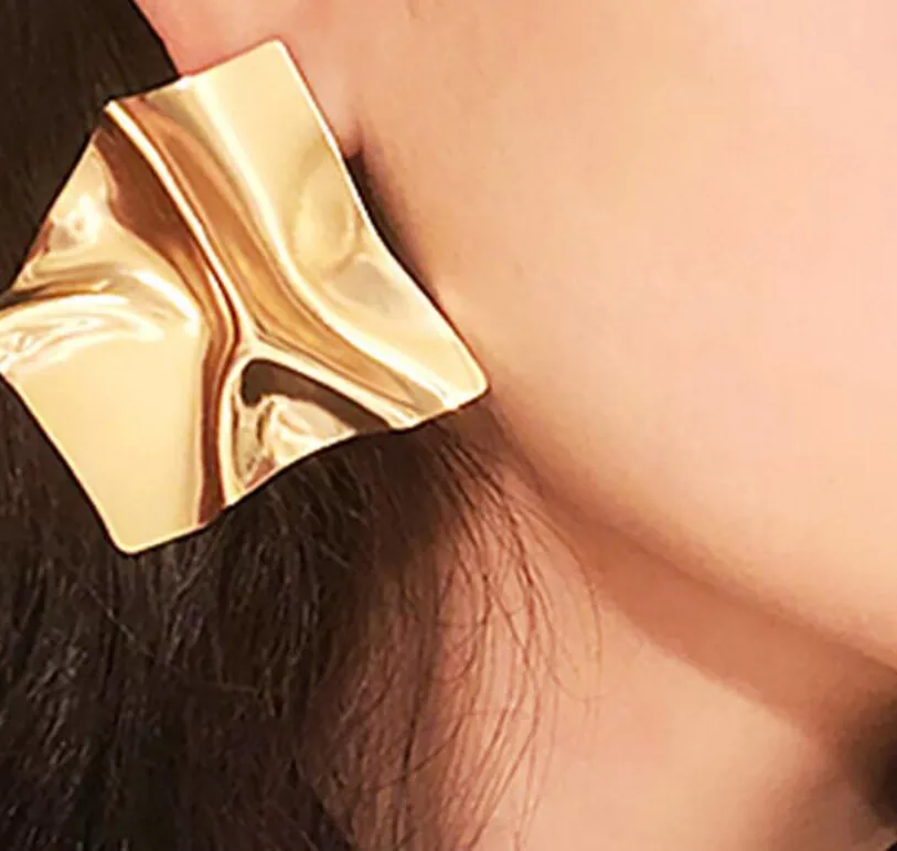 Authentic Colour Gold Suqare Stud Earrings Jewelry 2023 Earrings Ear Decoration Irregular Square Geometr