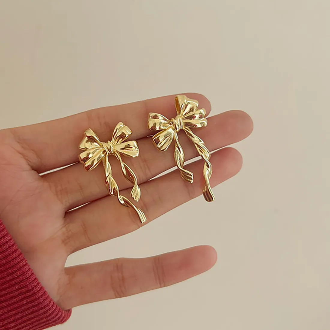 Authentic Celestial Bowknot Gold- Plated Stud Earrings- Timeless Elegance & Divine Harmony
