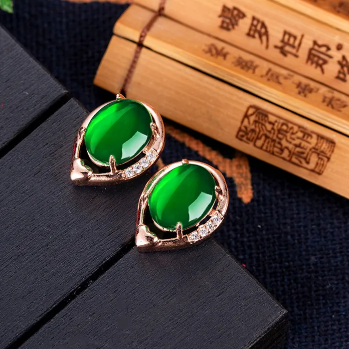 Authentic Natural Jade Flower Earrings Stone Ear Stud Talismans Rose Gold Plated Charm Luxury Real Jewelry Vintage Designer