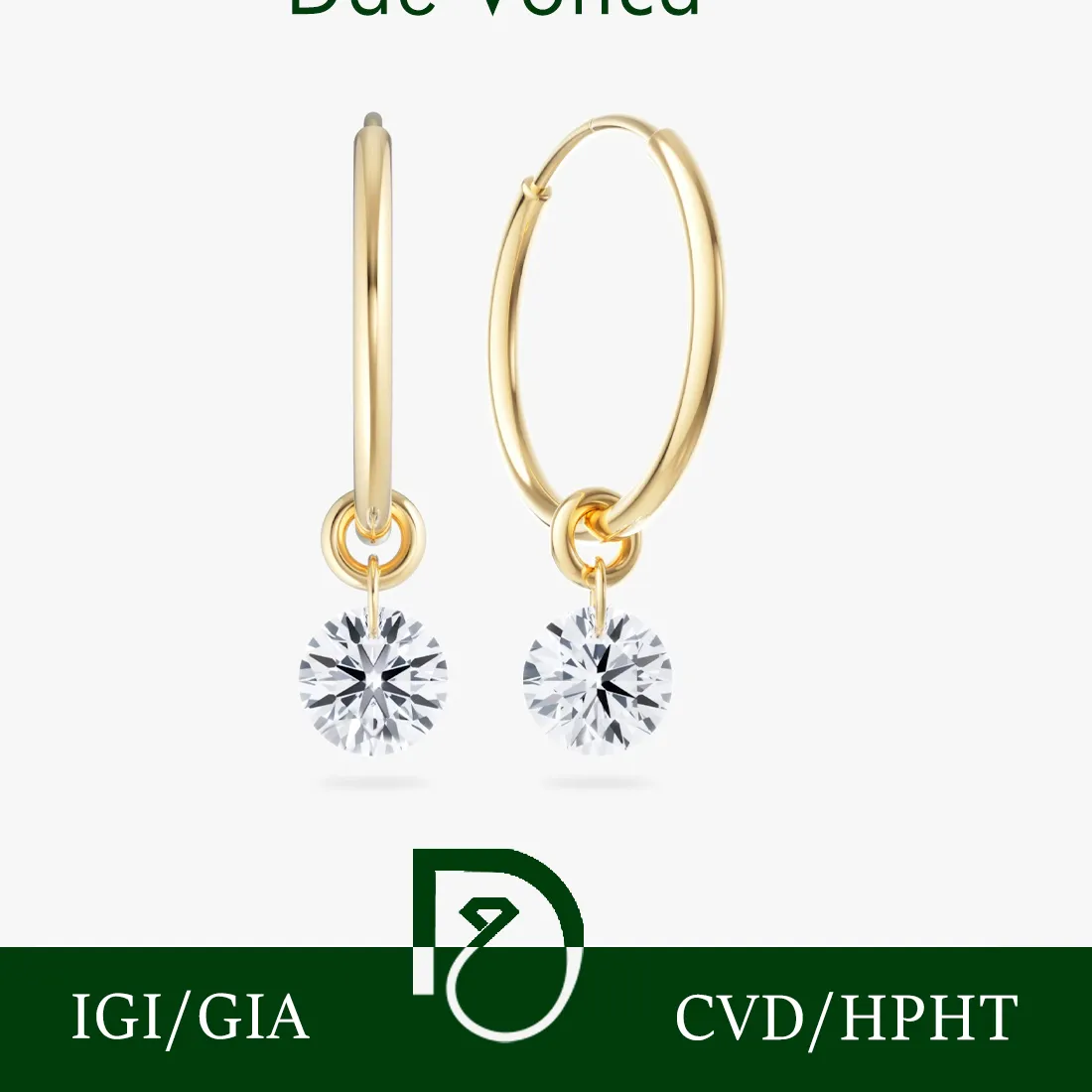 Authentic 18K Solid Gold 0.5CT Lab Grown Diamond Yellow/White Gold Hoop Earrings Removable Charm Round Cut Drop Dangle Earrings for Women