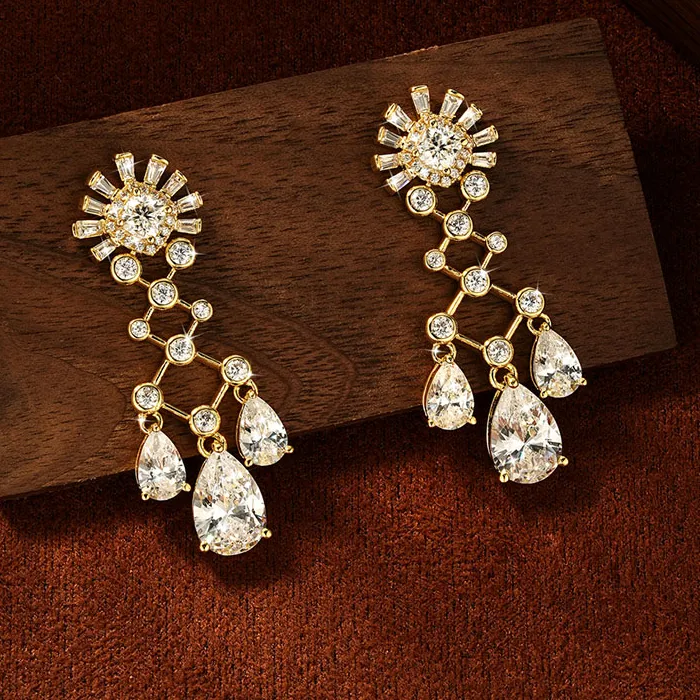 Authentic OXTAO Vintage Royal Tassel Moissanite Diamond Earrings 3.5x3.5mm Cushion Cut Female Jewelry Charm Earrings 14K Gold Filled