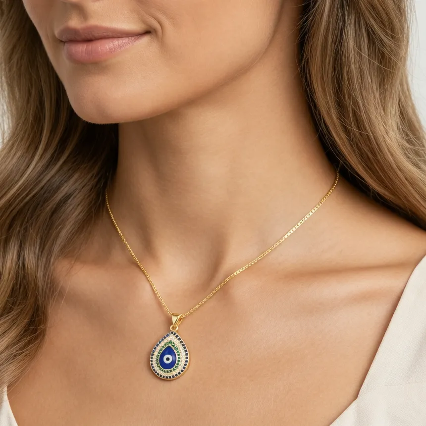 Authentic Turkish Teardrop of Protection: Warded Evil Eye Pendant