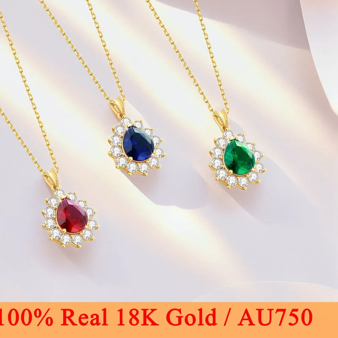 Authentic Luxury Sapphire Gemstones 18K Gold Pendant Necklace Ruby Woman Princess Diana Pendant Anniversary Birthday Jewelry Gifts