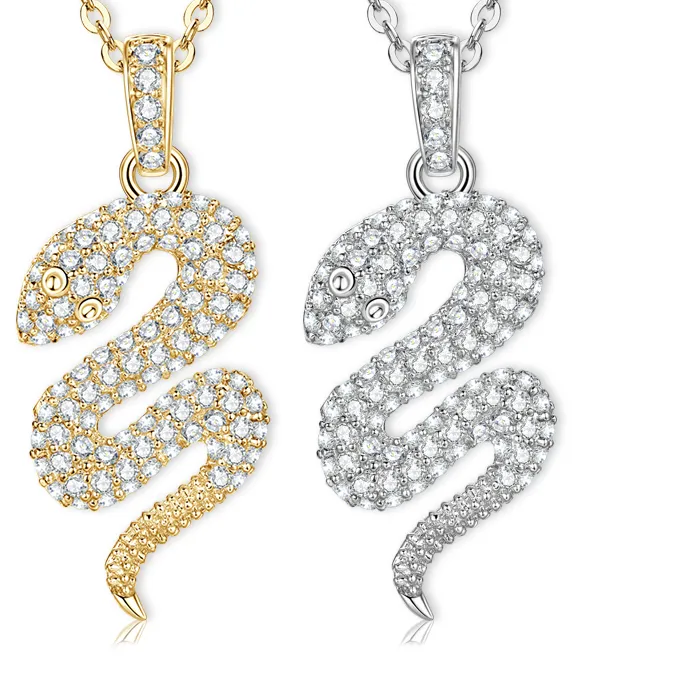 Authentic Abestecom14K Gold Filled Snake Design Pendant Necklace Silver Chain Cubic Zirconia Choker Charm Necklace Women Men Jewelry