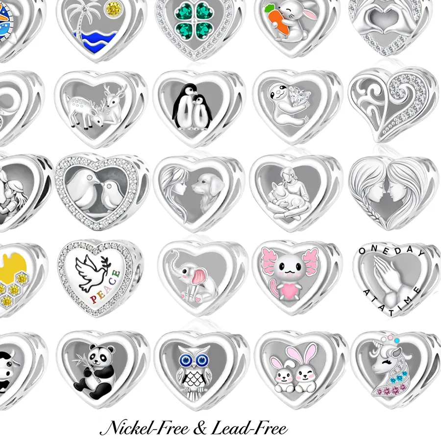 Authentic Pan Charms Guardian Angel Peace Dove Family Love Heart Beads Fit Original Bracelet Jewelry DIY Birthday Christmas for Her
