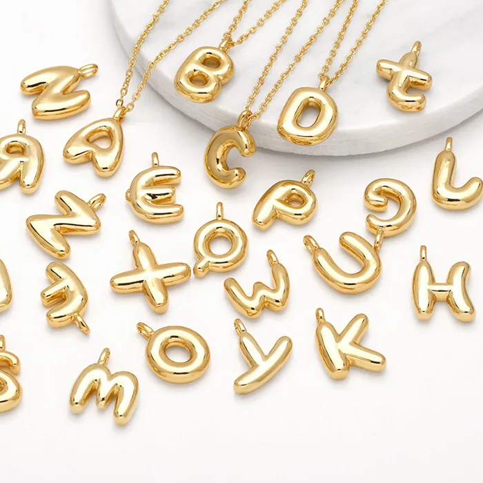 Authentic Cute Gold Bubble Balloon Letter Pendant Necklace Chubby Initials Charm Necklaces Jewelry Accessories