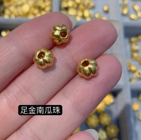 Authentic 999 real gold pumpkin balls 3d hard gold charms 24k pure gold beads