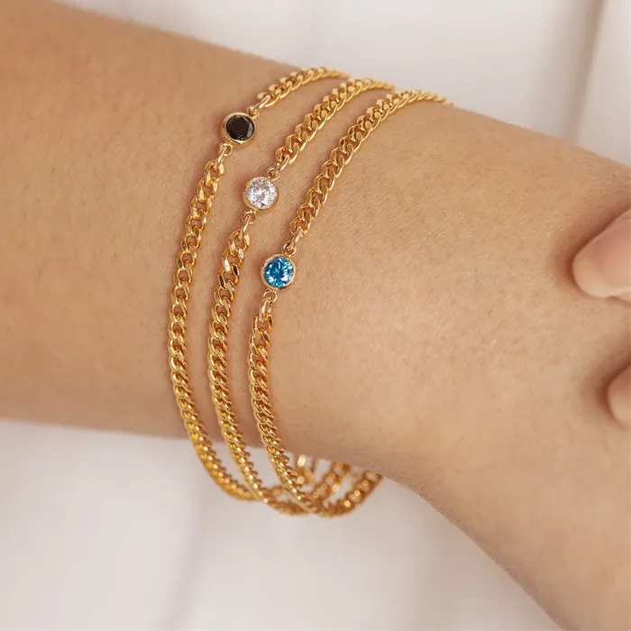 Authentic Personalised Birthstones Zircon Bracelet 14K Gold Filled Curb Chain Bracelet Delicate Jewelry Tarnish Resistant Women Jewelry