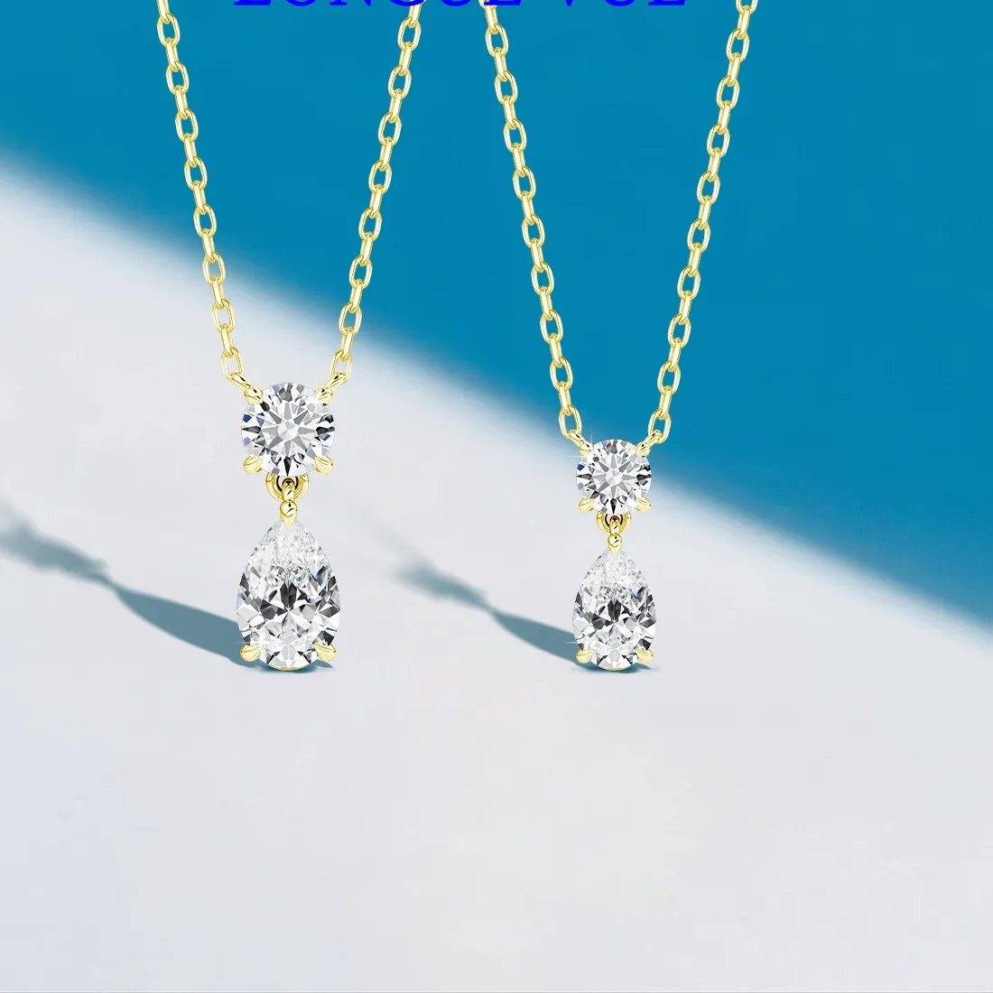 Authentic GRA Certified Moissanite Necklace Solid 14K Gold Filled Pear Cut Lab Diamond Pendant Wedding Solitaire Drop Necklaces for Women