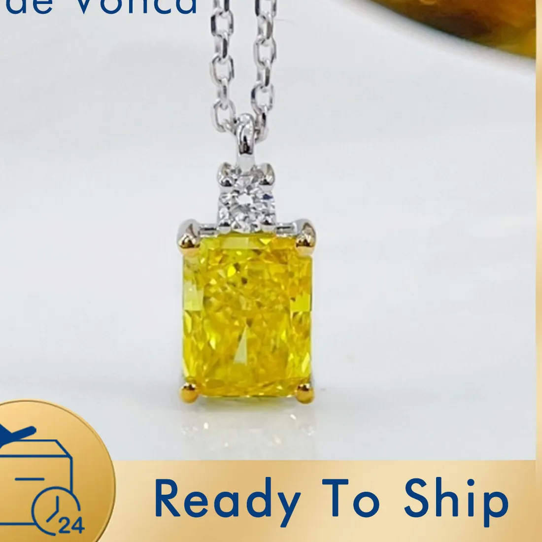 Authentic Yellow Cushion Cut Diamond Pendant Necklace Charm In 18K White Gold Total 0.75ct Lab Grown Diamond Necklace For Wedding Gift