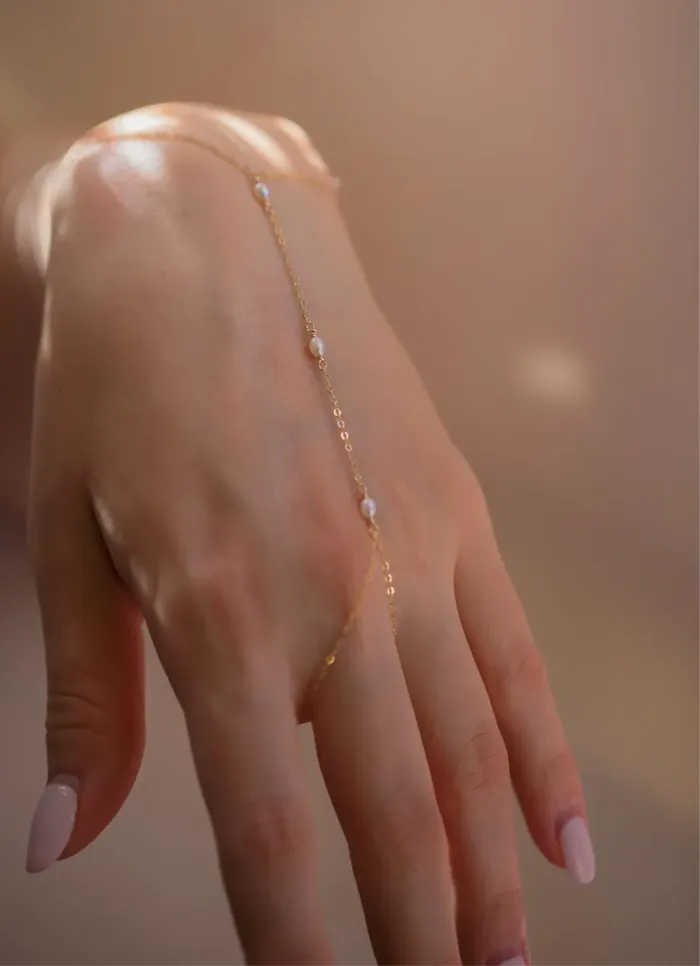 Authentic 14k Gold filled Pearl Hand Chain Bracelet Pearls Bracelet Hypoallergenic Jewelry Tarnish Resistant Jewelry for Women