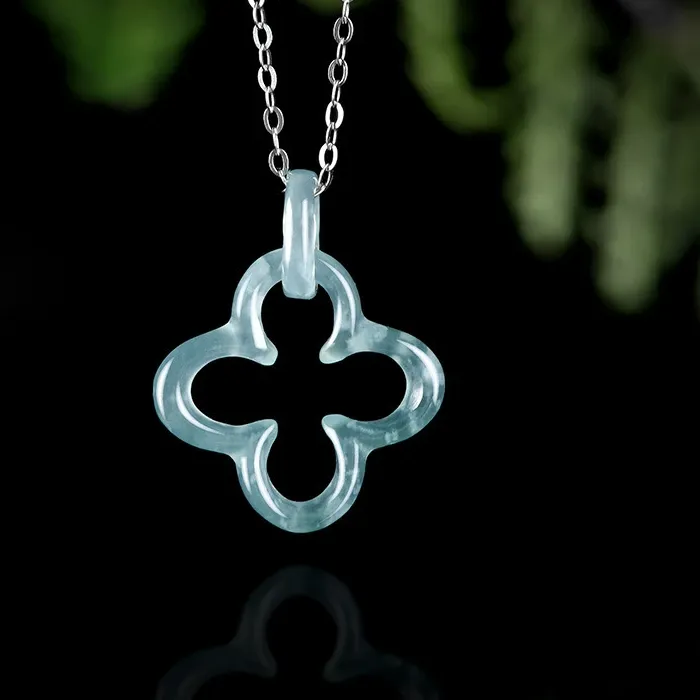 Authentic AAAAA Natural Jade Pendant with Blue Water Hollow Ice Type Pendant Fashion Women's Charm Necklace Pendant Jewelry Jade