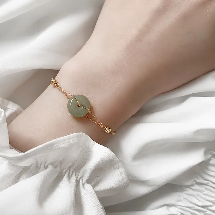 Authentic Natural Jade Donut Bracelet Talismans Luxury Bangle Designer Vintage 18K Gold Plated Charm Real Jewelry Accessories