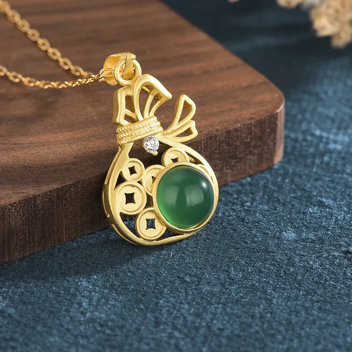 Authentic Green Natural Jade Money Bag Pendant Necklace Designer Charm Luxury Gifts for Women Talismans Real Jewelry Lucky