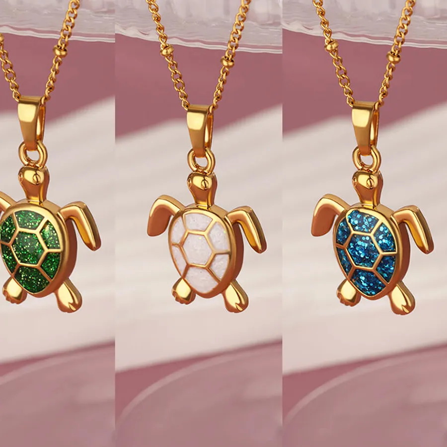 Authentic Cute Sea ​​Turtle Pendant Necklace for Women Gold Color Ocean Animal Charms Beads Chain Choker Necklaces Jewelry