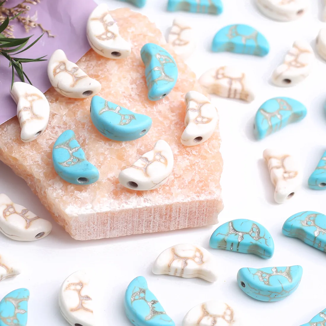 Authentic Crescent Moon Cracked Stone Beads Luminous Charms Of Lunar Magic For Bohemian Adornment