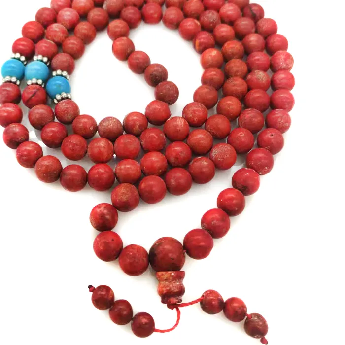 Authentic 35 Inches 7- 8Mm Red Natural Sponge Coral Beads Prayer Necklace